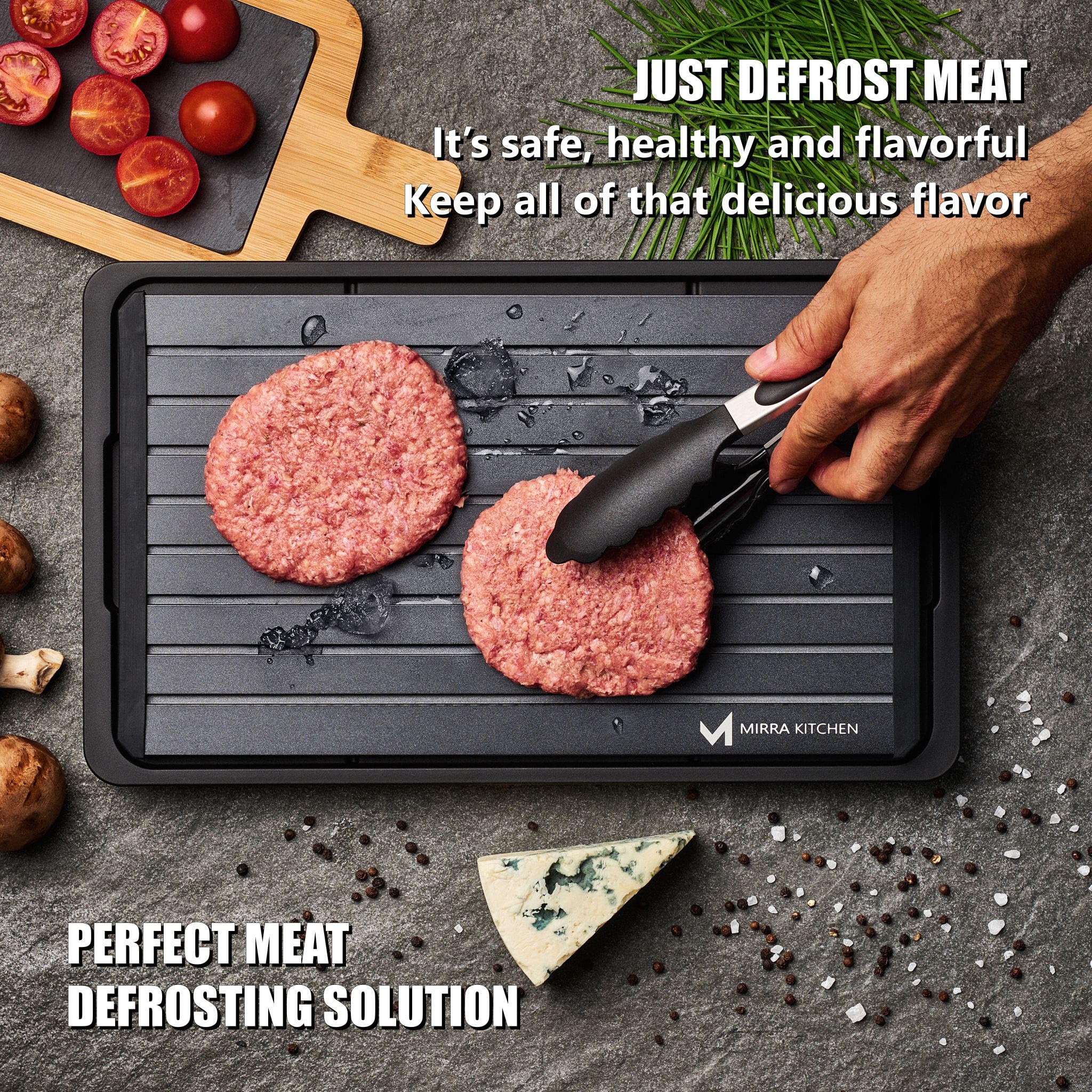 Mirra Kitchen thawing steak on tray demonstrating quicker meal prep