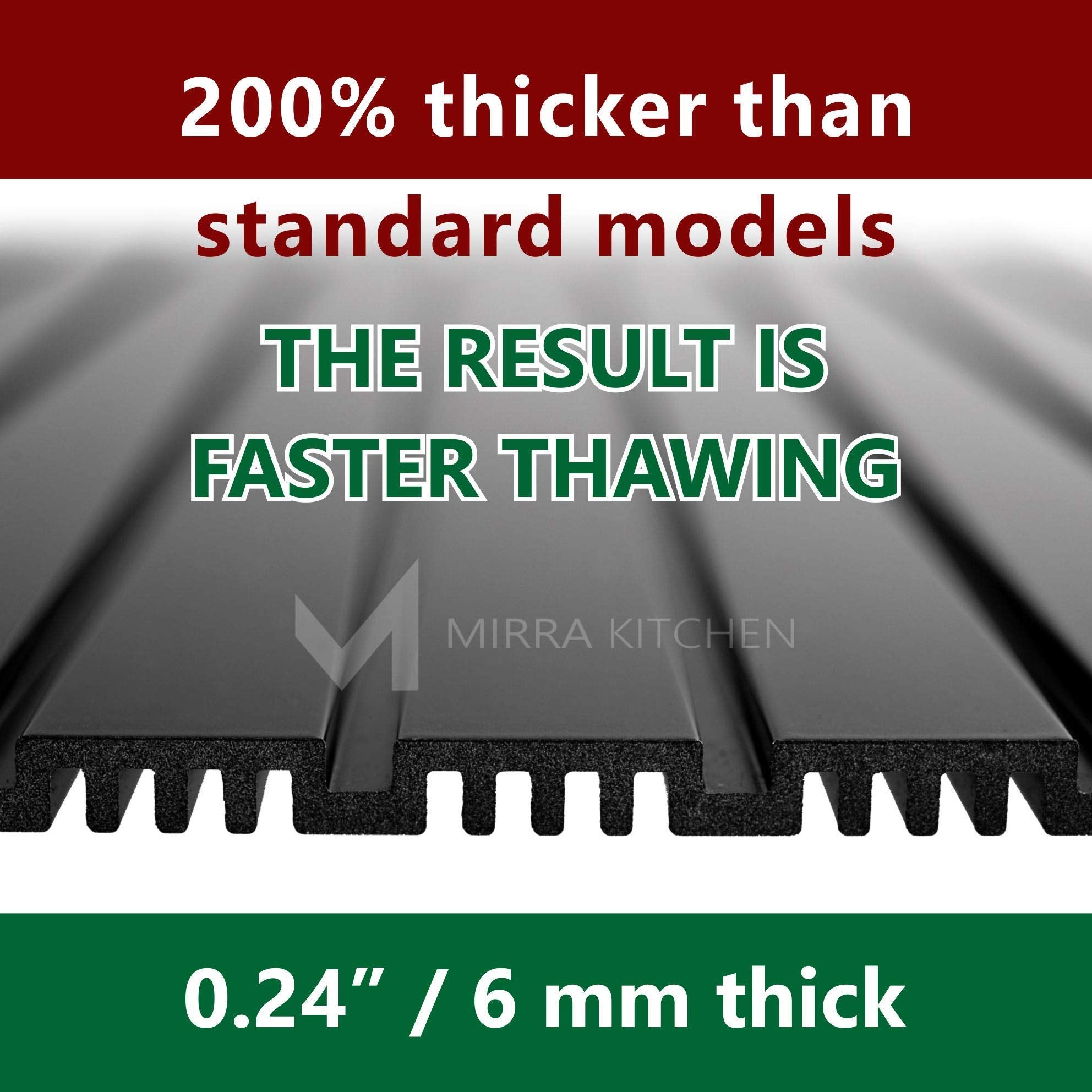 Mirra Kitchen side profile showing 0.24 inch thickness for faster thawing