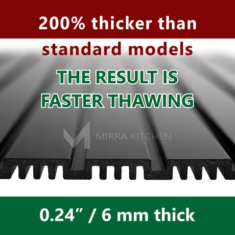 Mirra Kitchen side profile showing 0.24 inch thickness for faster thawing