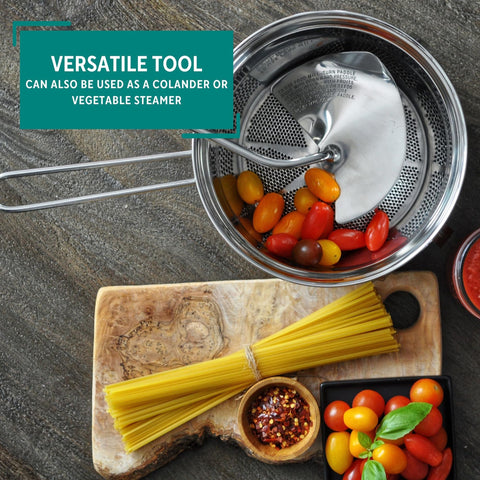 Mirro in use processing tomatoes to create smooth, seed-free sauce