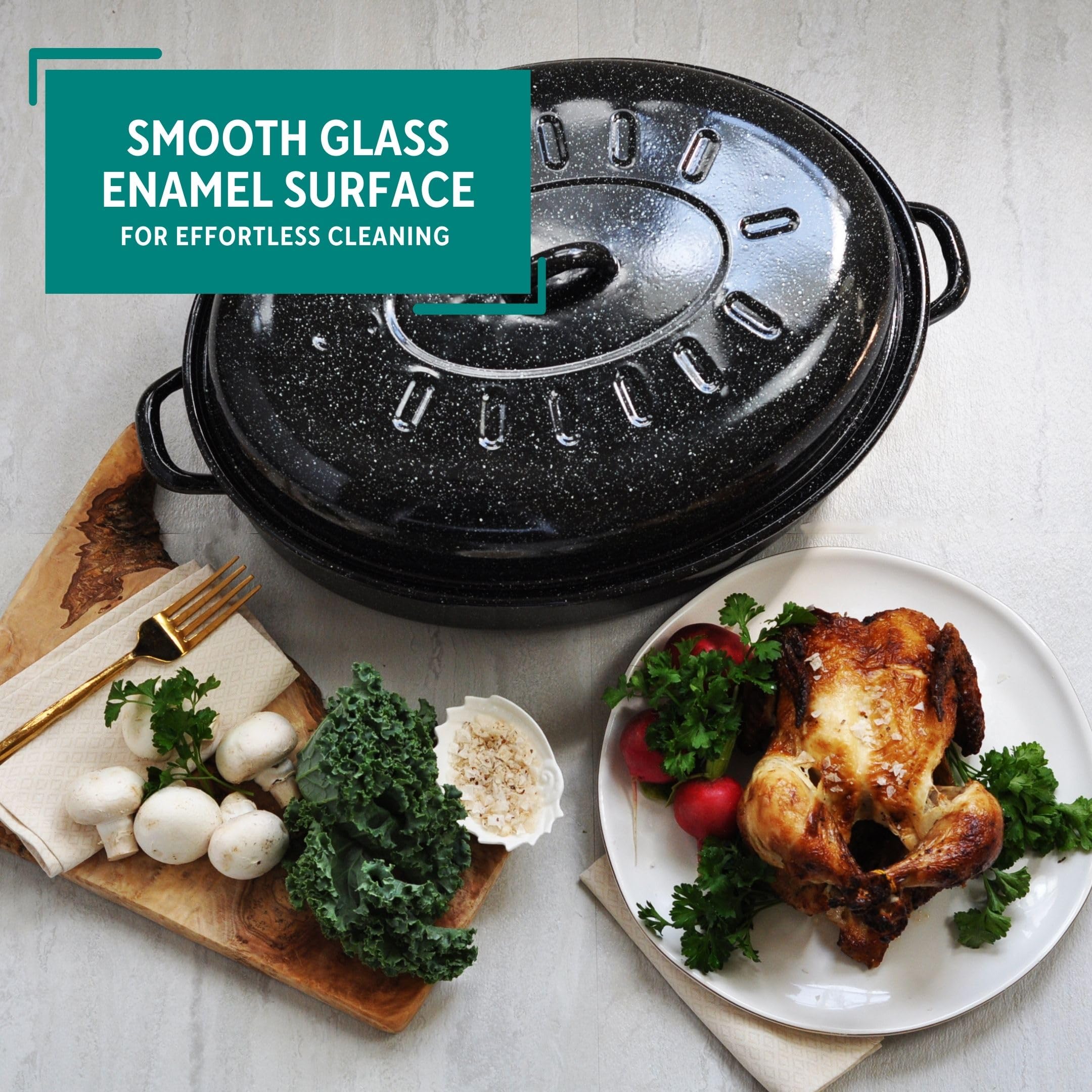 Mirro enamel interior close-up highlighting smooth surface for easy cleaning