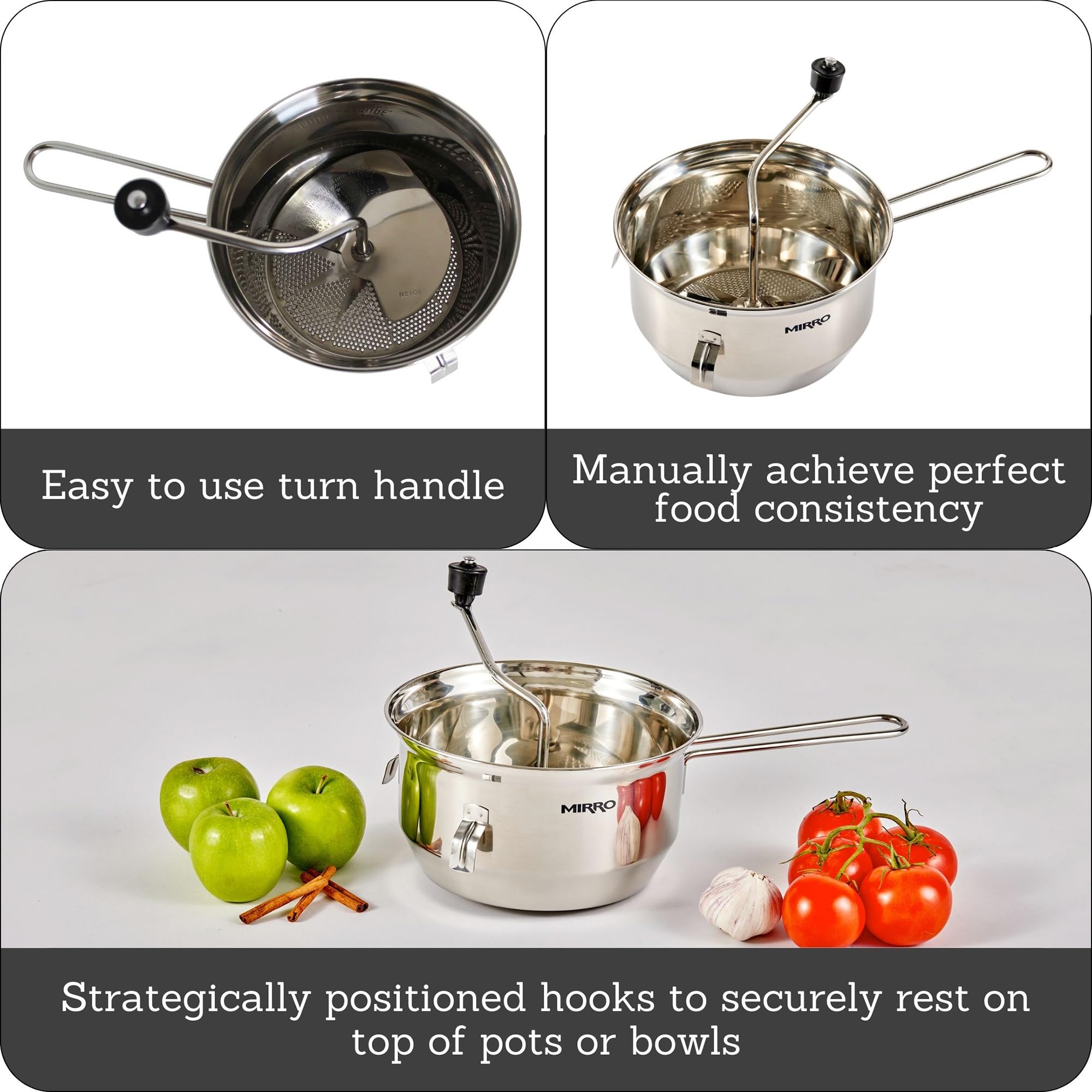 Mirro stainless steel close-up highlighting smooth surface for easy cleaning