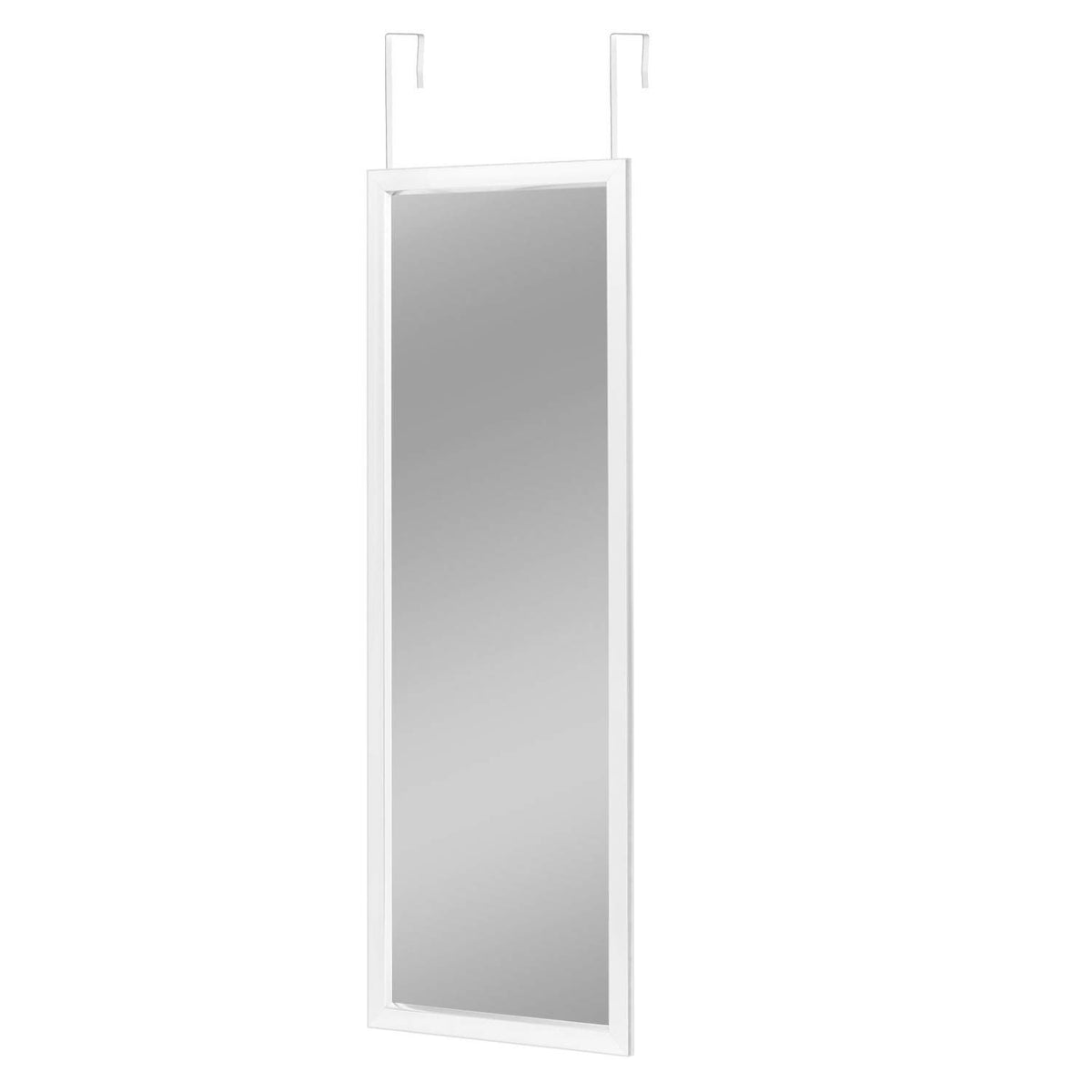 MIRUO front view of white over-the-door mirror shows clear full-length reflection