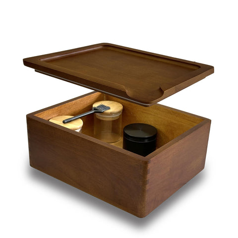 Misecrisa front view box closed showing discreet wooden storage and style