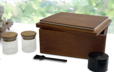 Misecrisa stash box on coffee table blending with decor and privacy