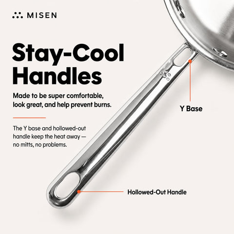 Misen pan base underside on induction cooktop showing magnetic plate benefit: induction compatibility
