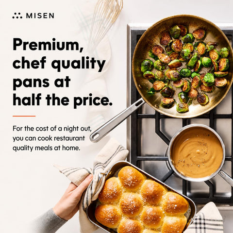 Misen 12-inch frying pan side profile highlighting sloped sides benefit: easy stirring and flipping