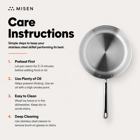 Cross-section illustration of Misen 5-ply construction showing layers benefit: even heat transfer