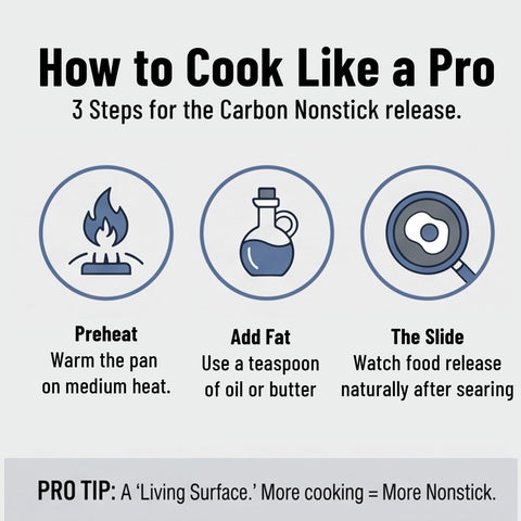 Misen skillet cooking eggs that slide easily to demonstrate effortless food release