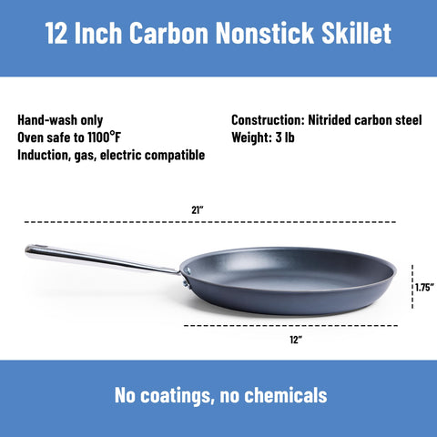 Misen beside a ruler for scale to communicate 12-inch cooking surface dimensions