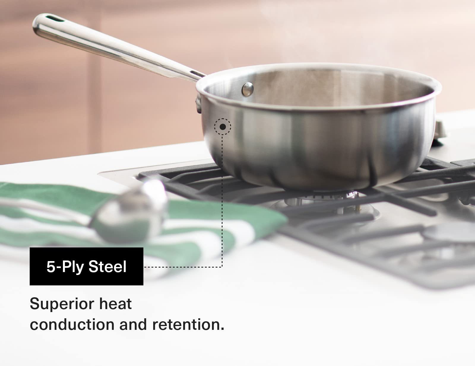 Misen saucier with lid closed demonstrating tight-fitting cover benefit