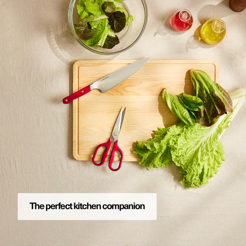Misen shears blade closeup highlighting micro-serrated edge for precise slicing