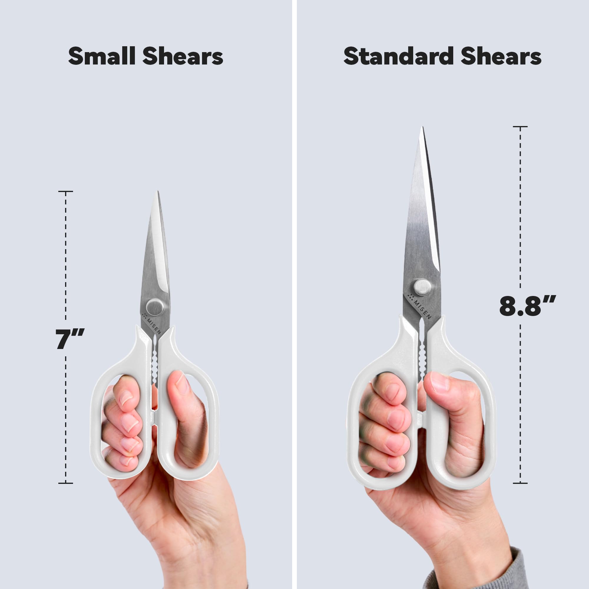 Misen shears on kitchen counter in use showing everyday utility and style