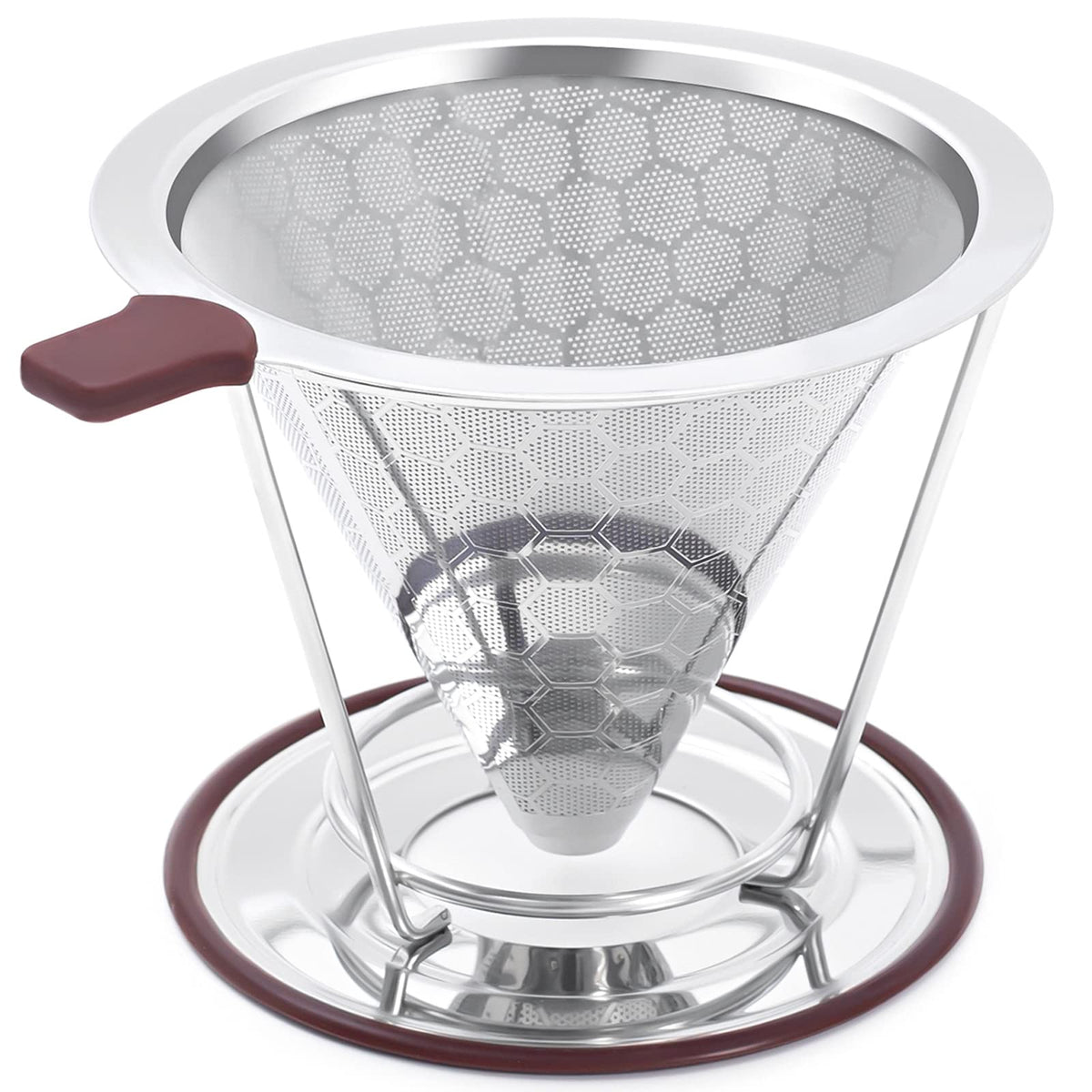 MISETTO front view of stainless steel cone dripper showing sleek finish and portability benefit