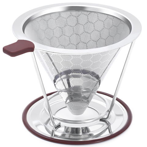 MISETTO front view of stainless steel cone dripper showing sleek finish and portability benefit
