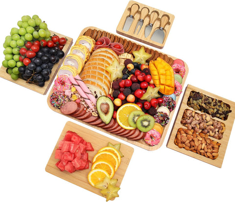 Miskoey two bamboo trays connected, large serving surface for gatherings