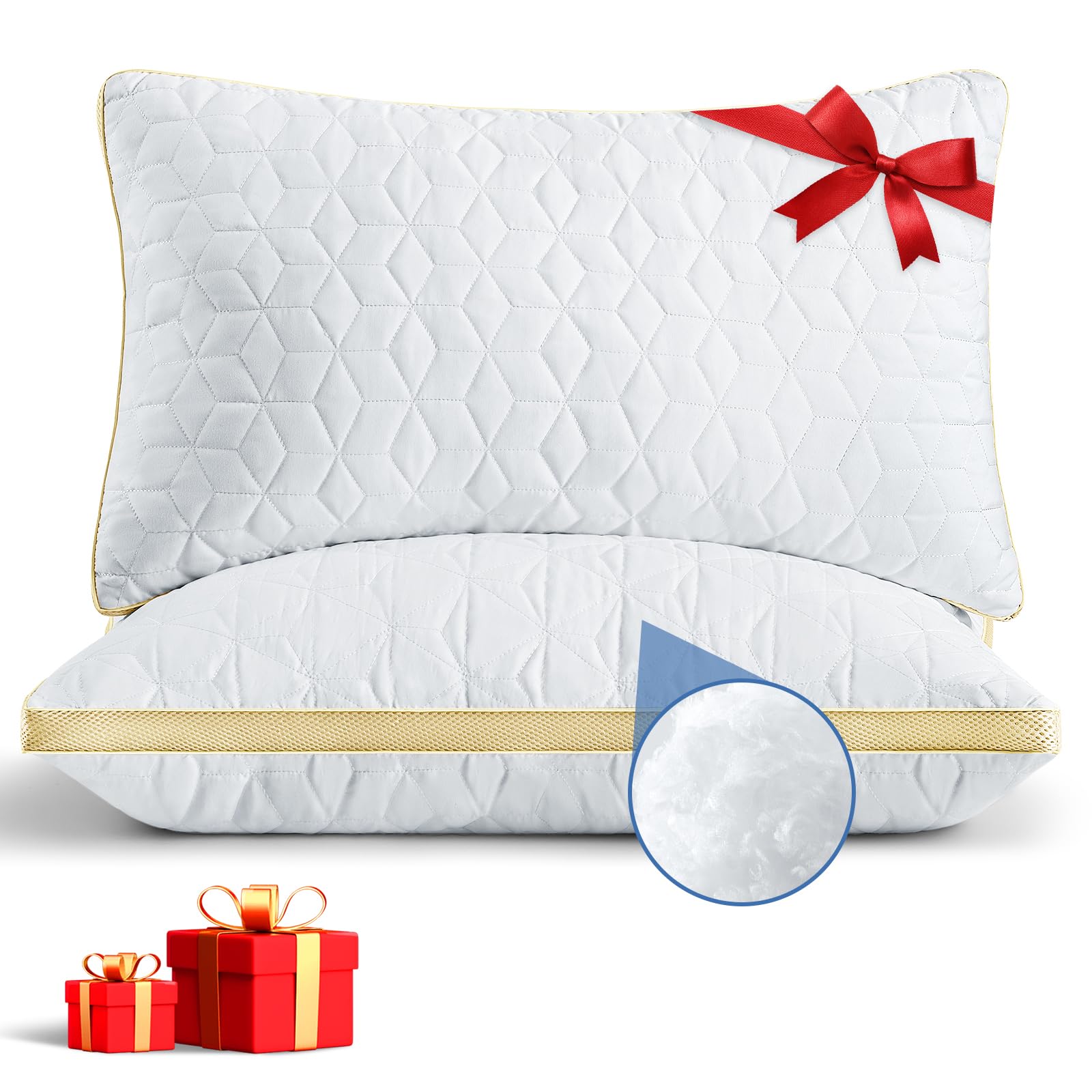 mislili queen pillows on bed showing plush hotel look and immediate comfort