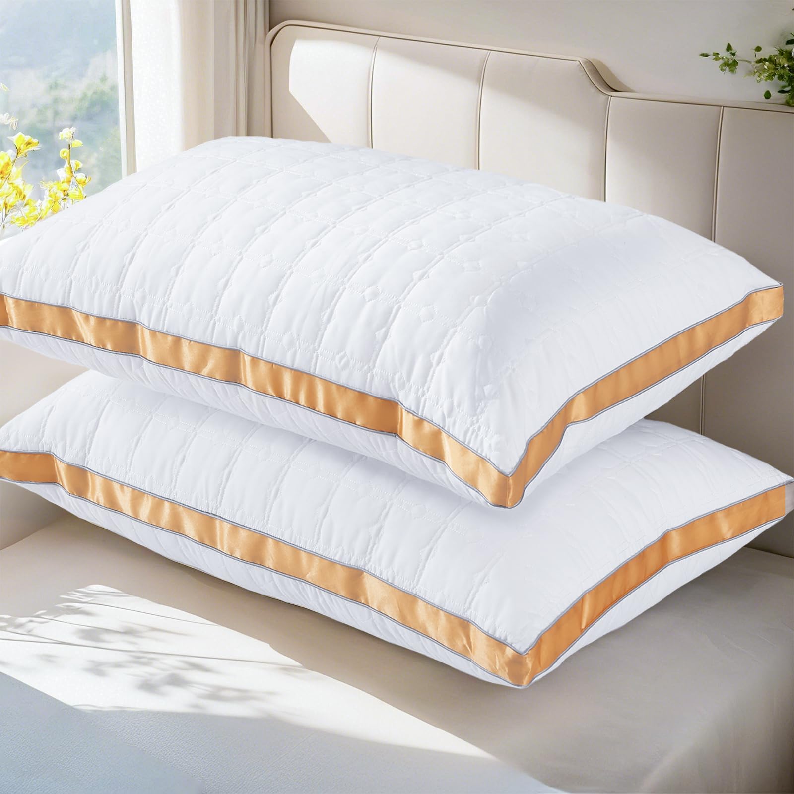 mislili front packaging showing two queen pillows and branding, promotes easy setup