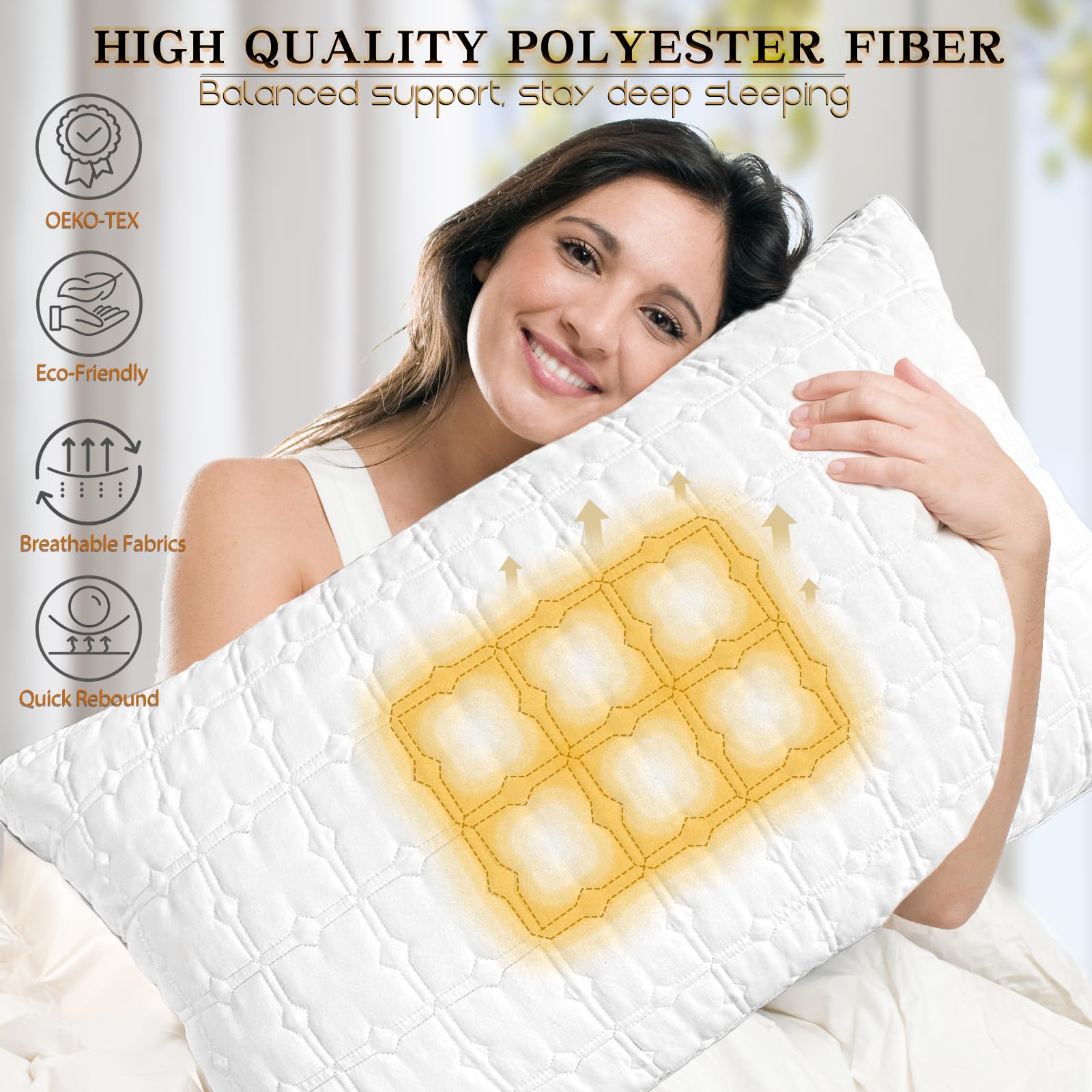 mislili pillows on made bed in lifestyle scene, conveys hotel-quality comfort