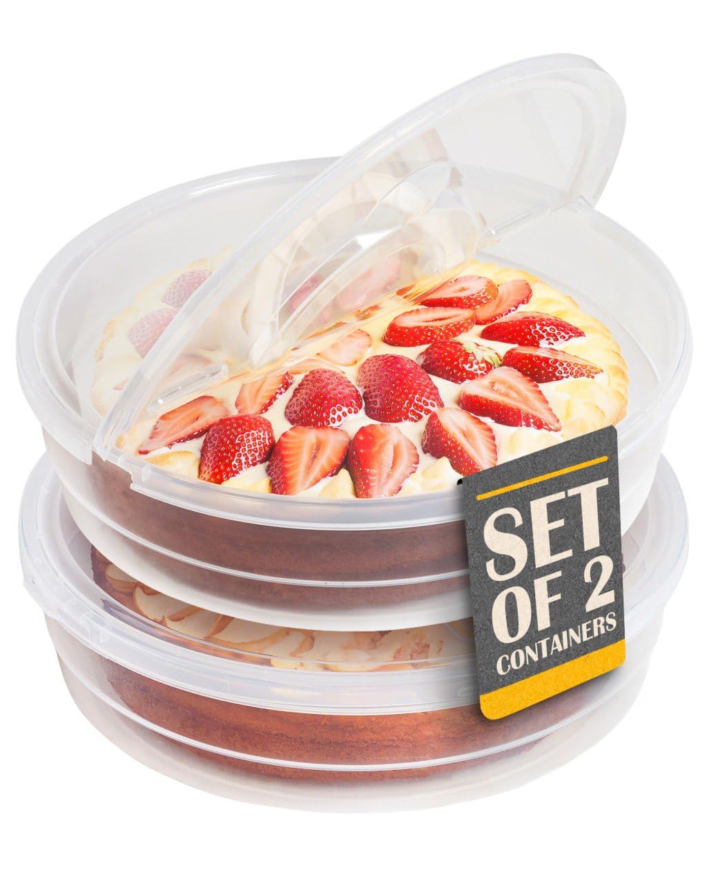 Mission Gallery front view of two pie carriers showing secure lids and shape for safe transport