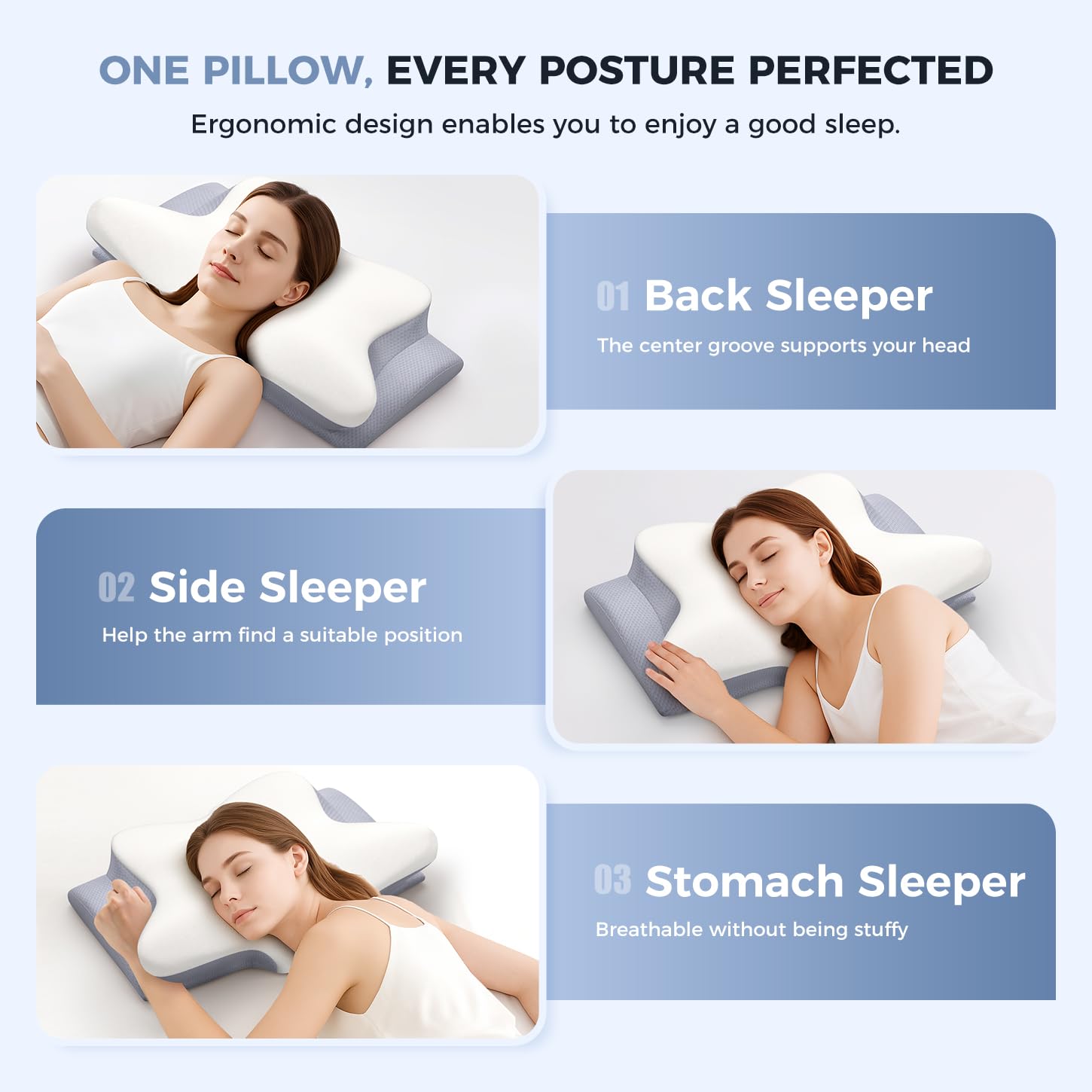 Missleep pillow in bed lifestyle image offering restful bedroom scene