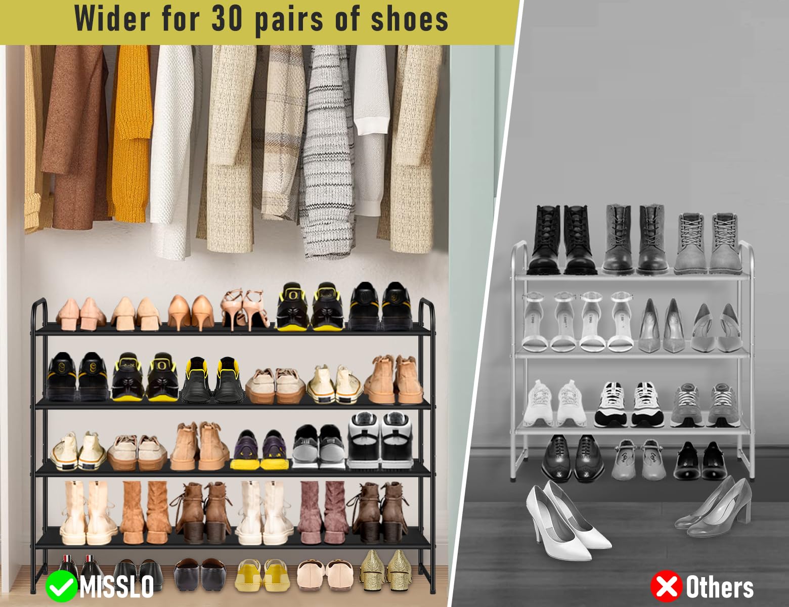 MISSLO close-up of washable oxford shelf preventing shoes from sliding