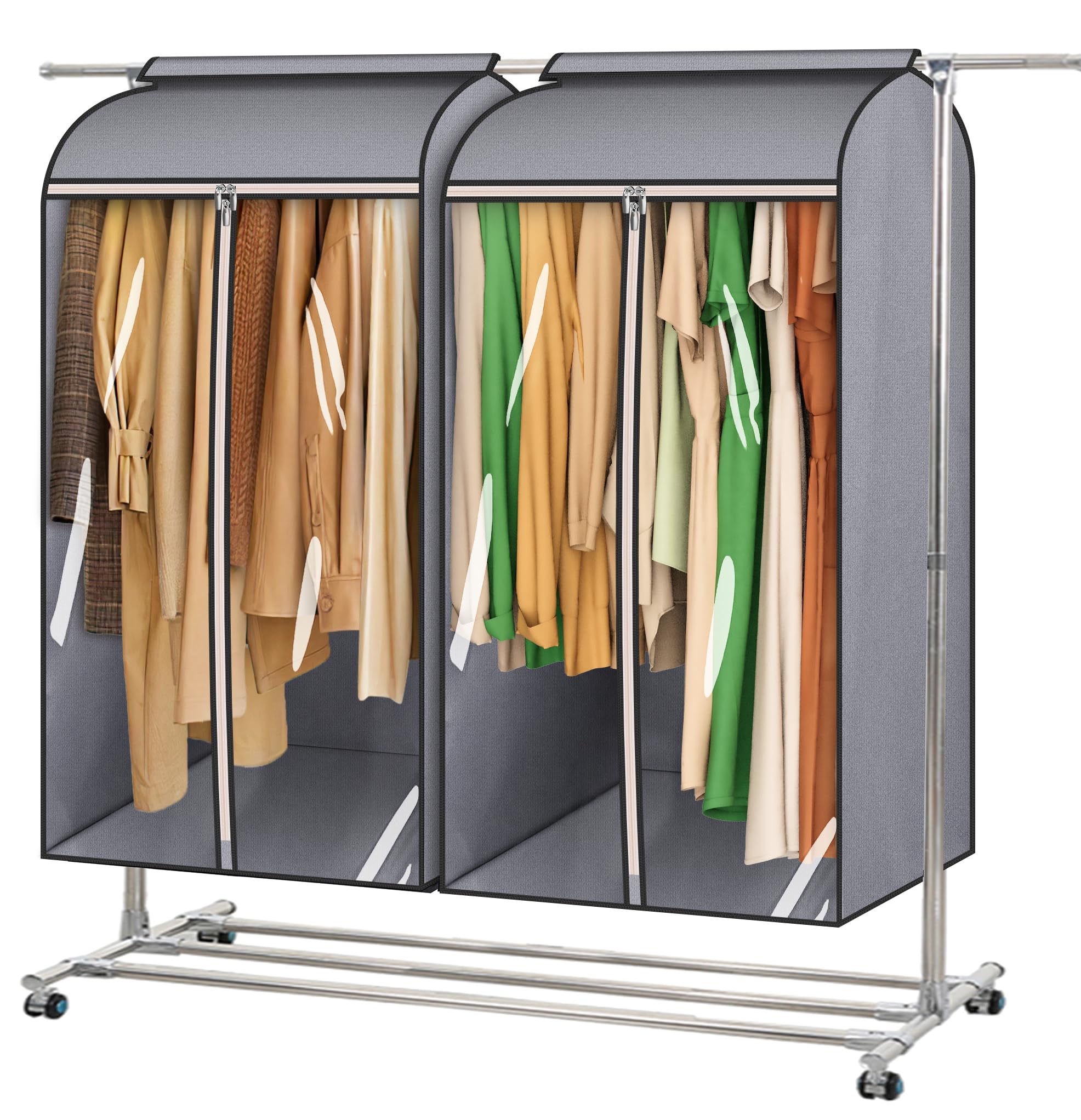 MISSLO front view showing two garment bags and clear identification benefit