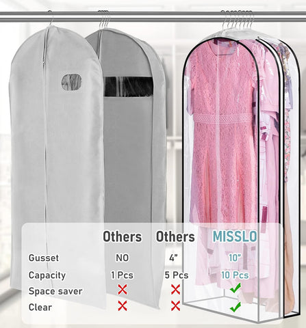 MISSLO gusseted side view showing 10-inch depth for bulky garments benefit