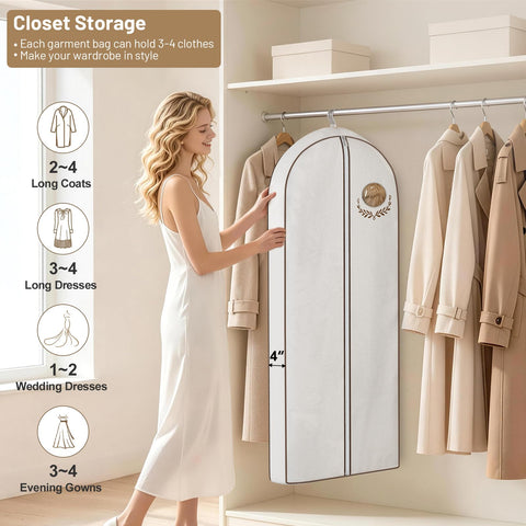 MISSLO garment bag open with a gown inside demonstrating wrinkle-free protection during storage