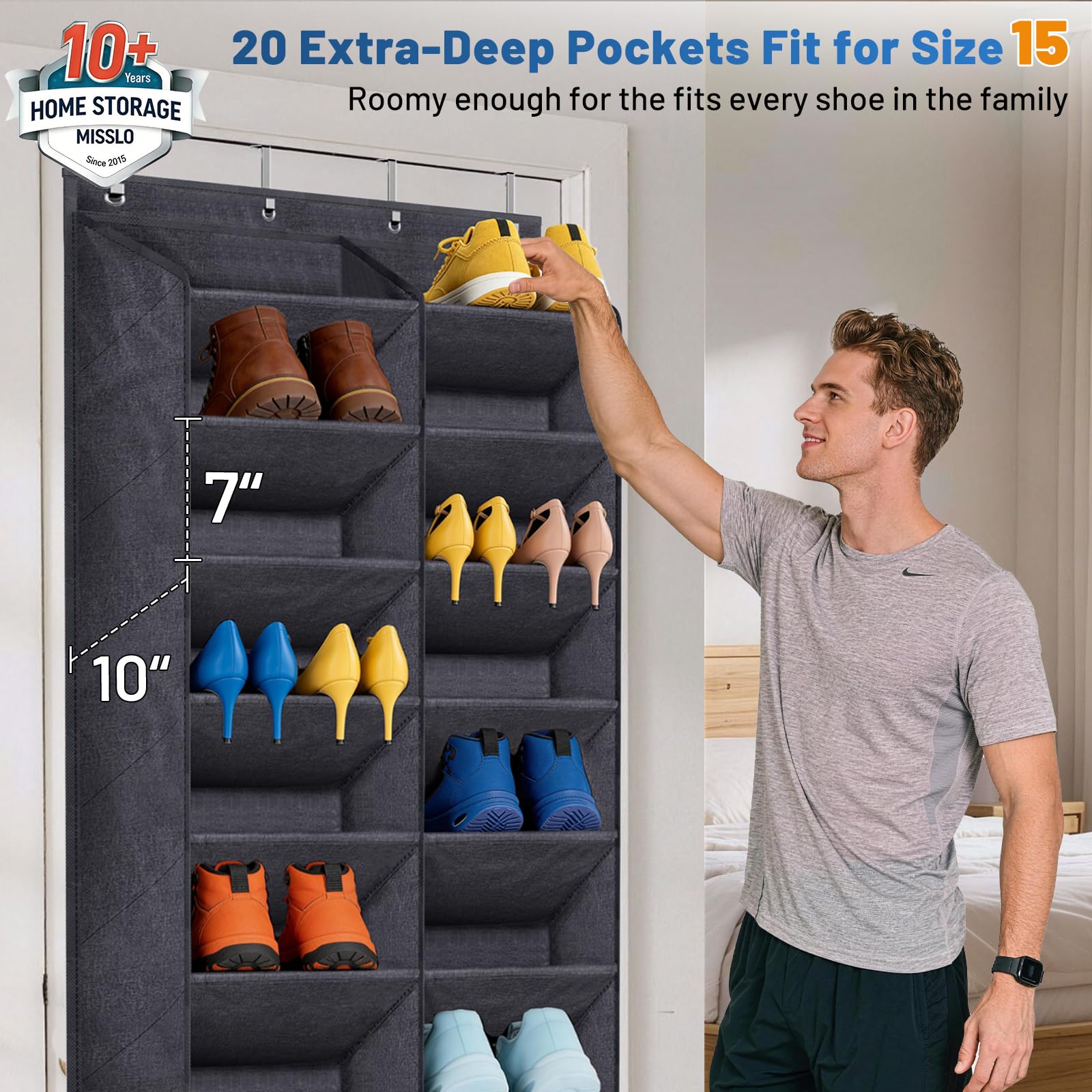 MISSLO pocket depth with a size 15 sneaker fitting to show generous capacity