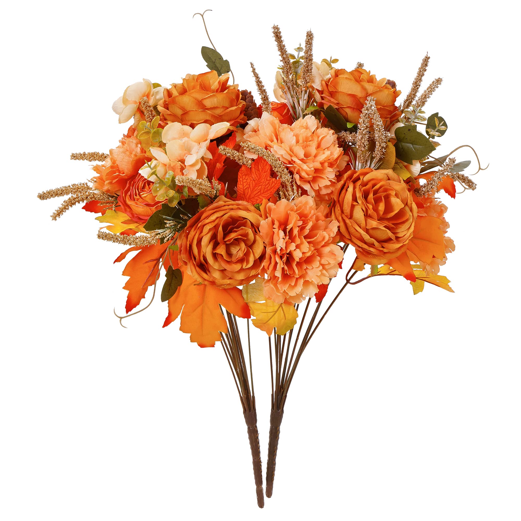 MISSPIN front view of two fall bouquets showing full autumn arrangement benefit