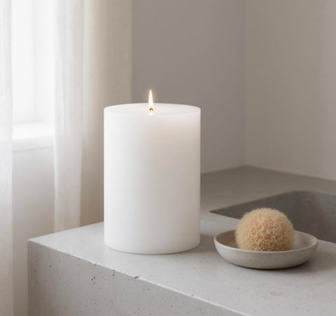 Mister Candle flame close-up on cotton wick showing steady clean burn