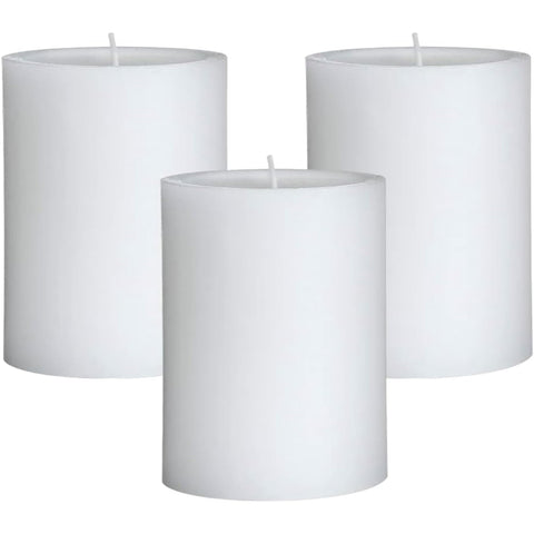 Mister Candle front view of three-pack showcasing clean white design and elegance
