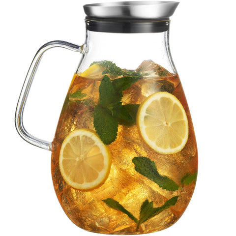 MITBAK glass pitcher front view showing elegant shape and roomy capacity