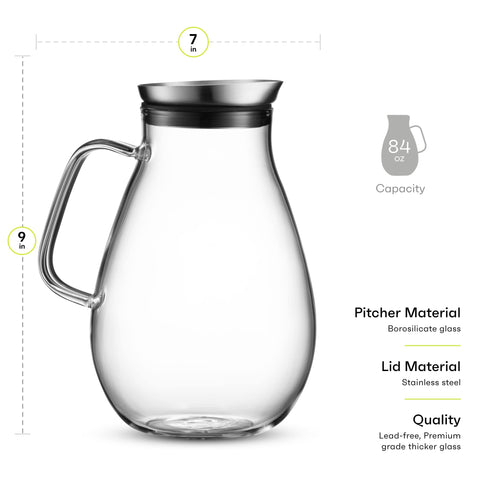 MITBAK pitcher size comparison with glass showing generous 84 oz capacity