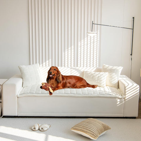 Mitid front view of fuzzy sofa cover showing protective fit and cozy look
