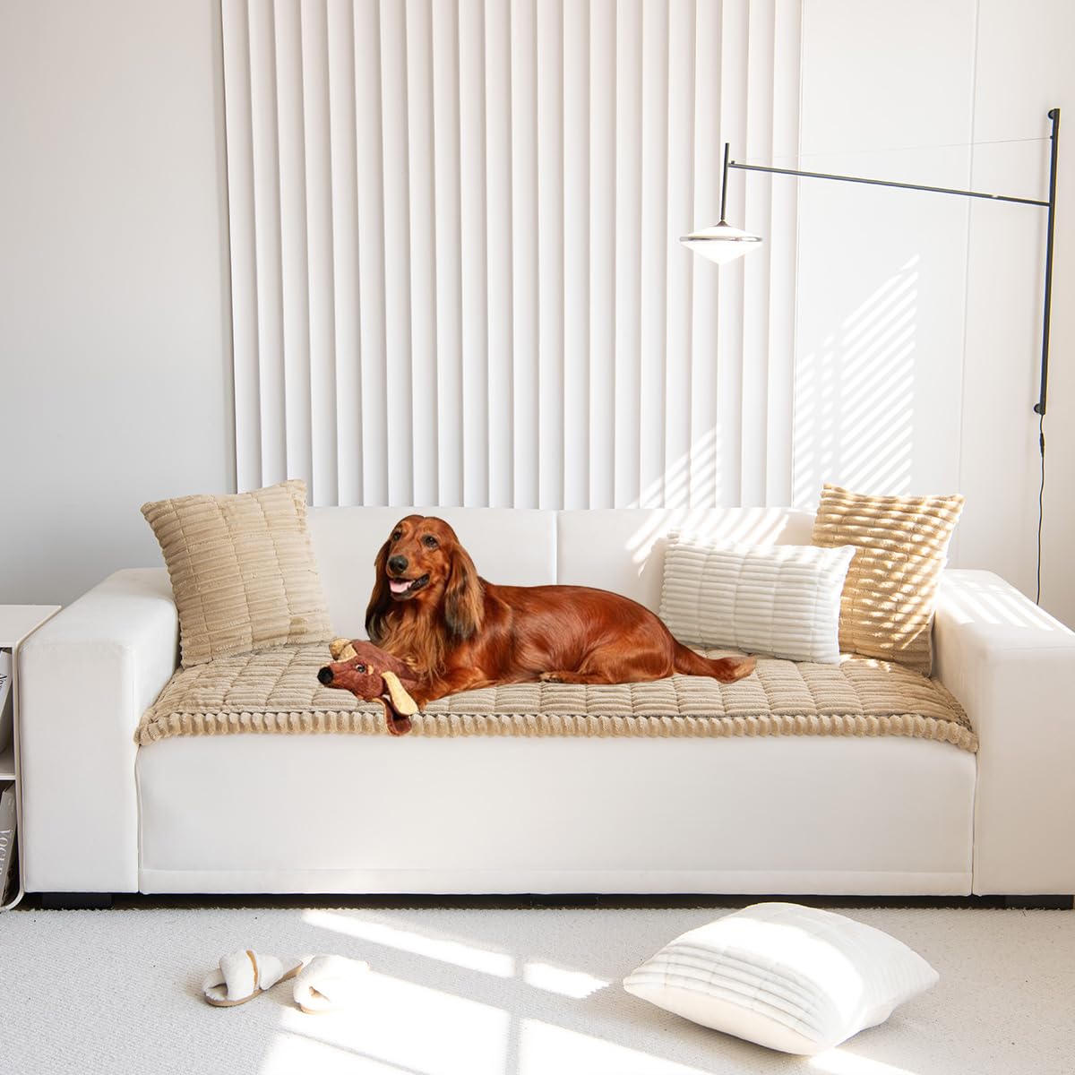 Mitid front view of fuzzy sofa cover showing full coverage and protection