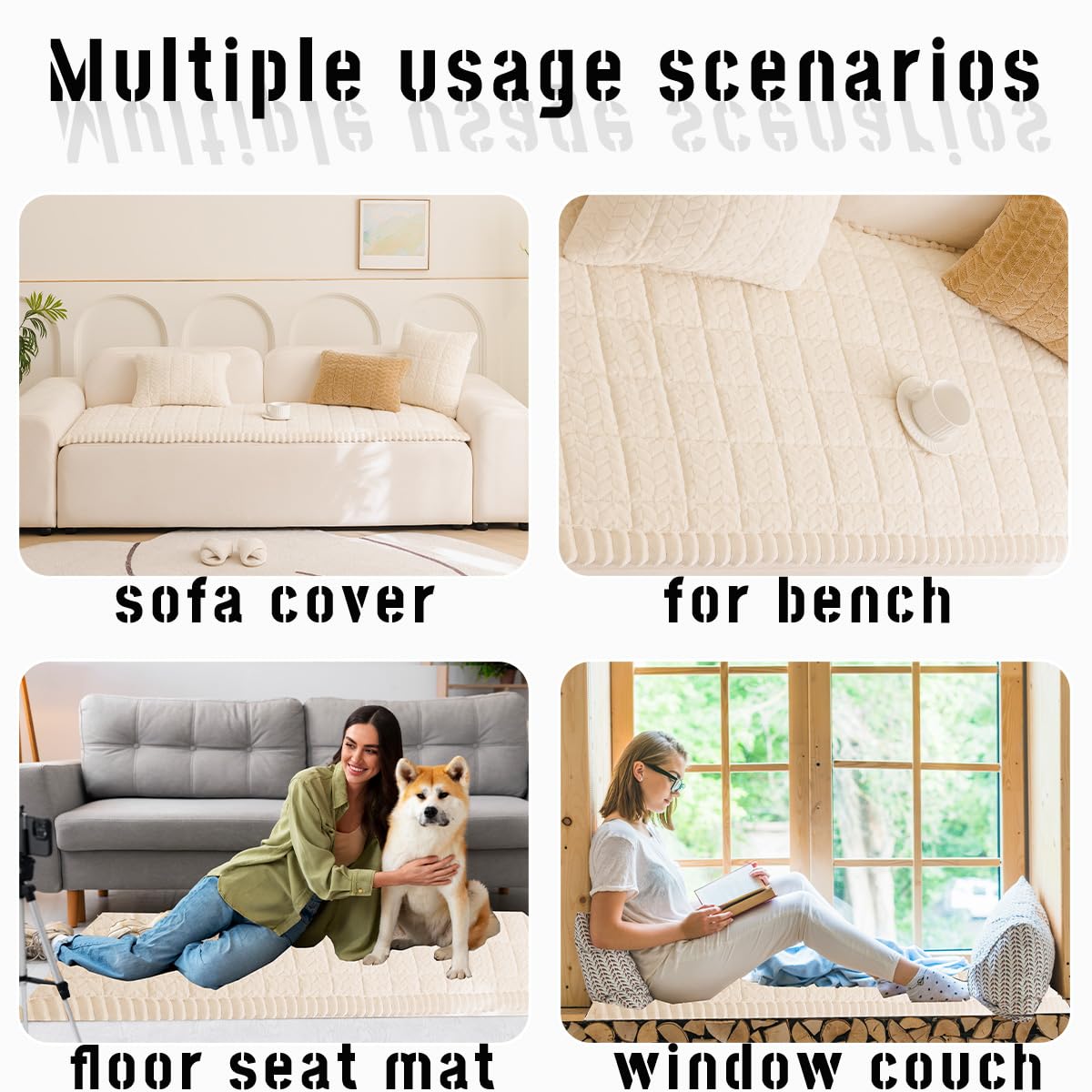 Mitid cover draped with ruler for scale, illustrates fit for three-cushion sofas