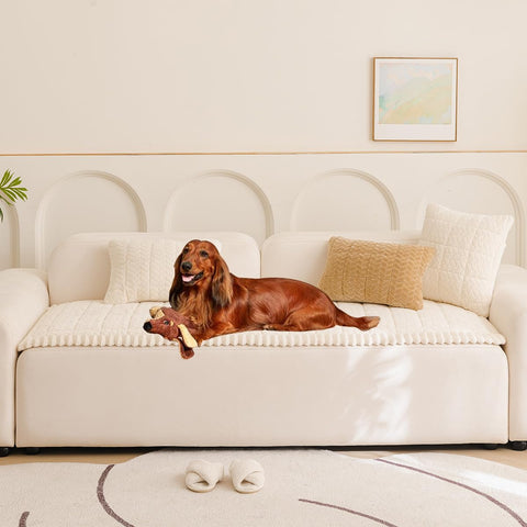 Mitid front view of fuzzy sofa cover showing full protection and neat fit