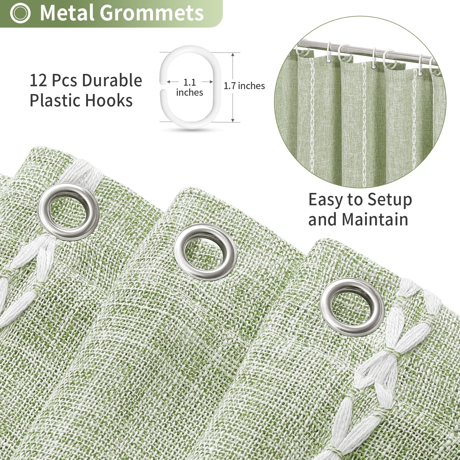 MitoVilla rust-resistant stainless-steel grommets and included hooks for easy setup
