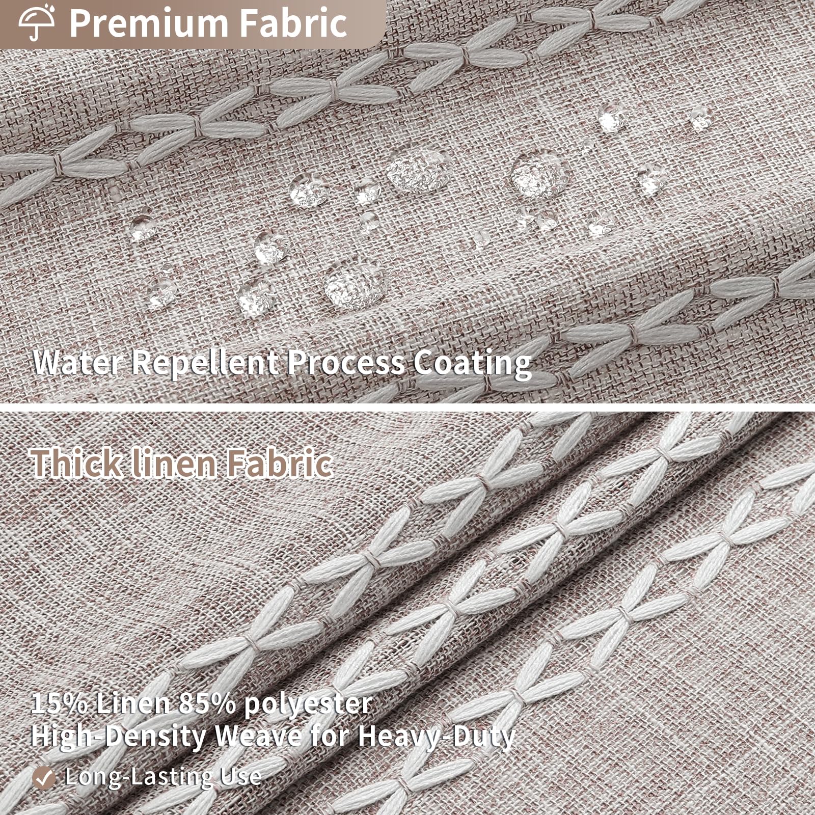 MitoVilla tassel hem and linen texture close-up adding boho charm and tactile warmth