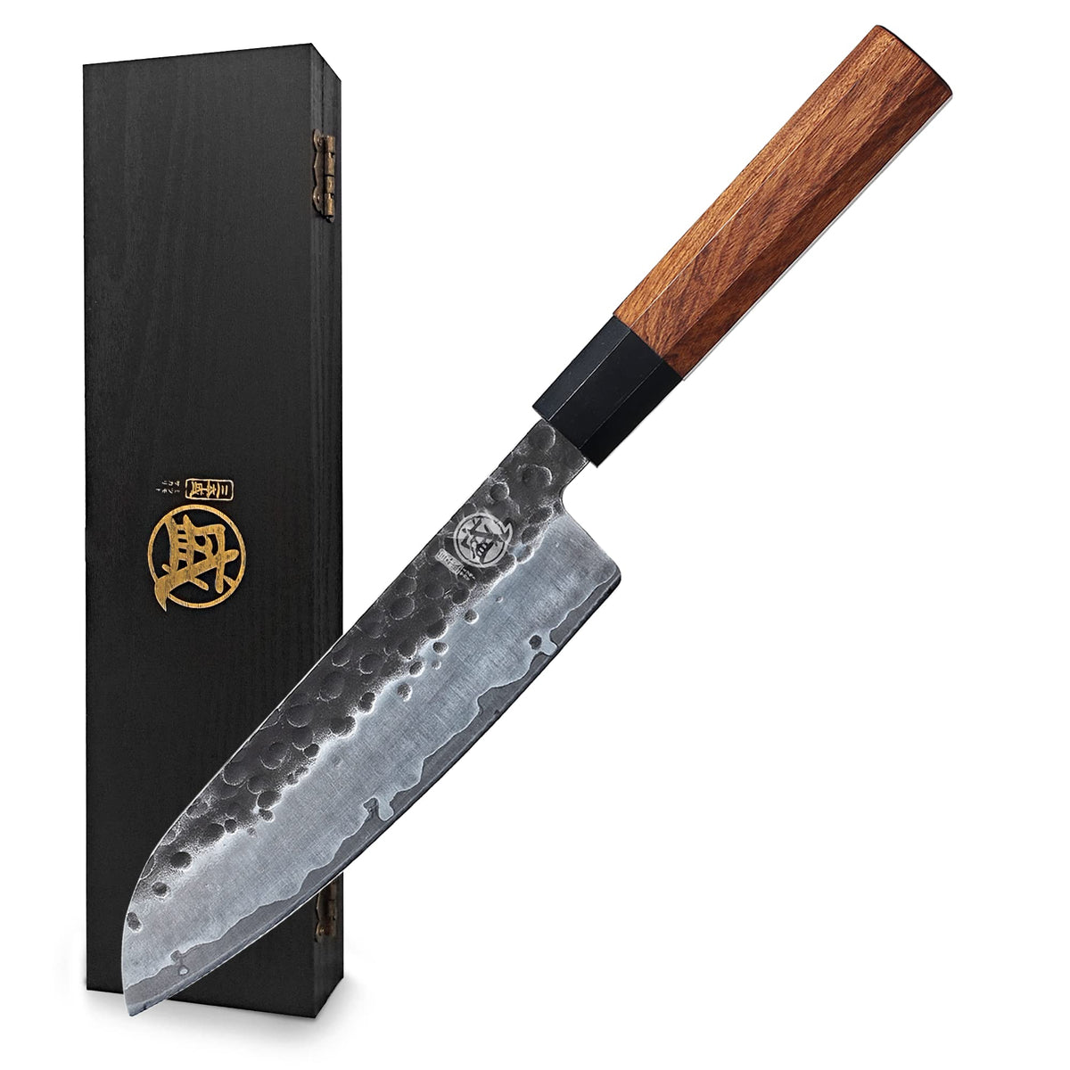 MITSUMOTO SAKARI front view showing full 7-inch Santoku and balance benefit