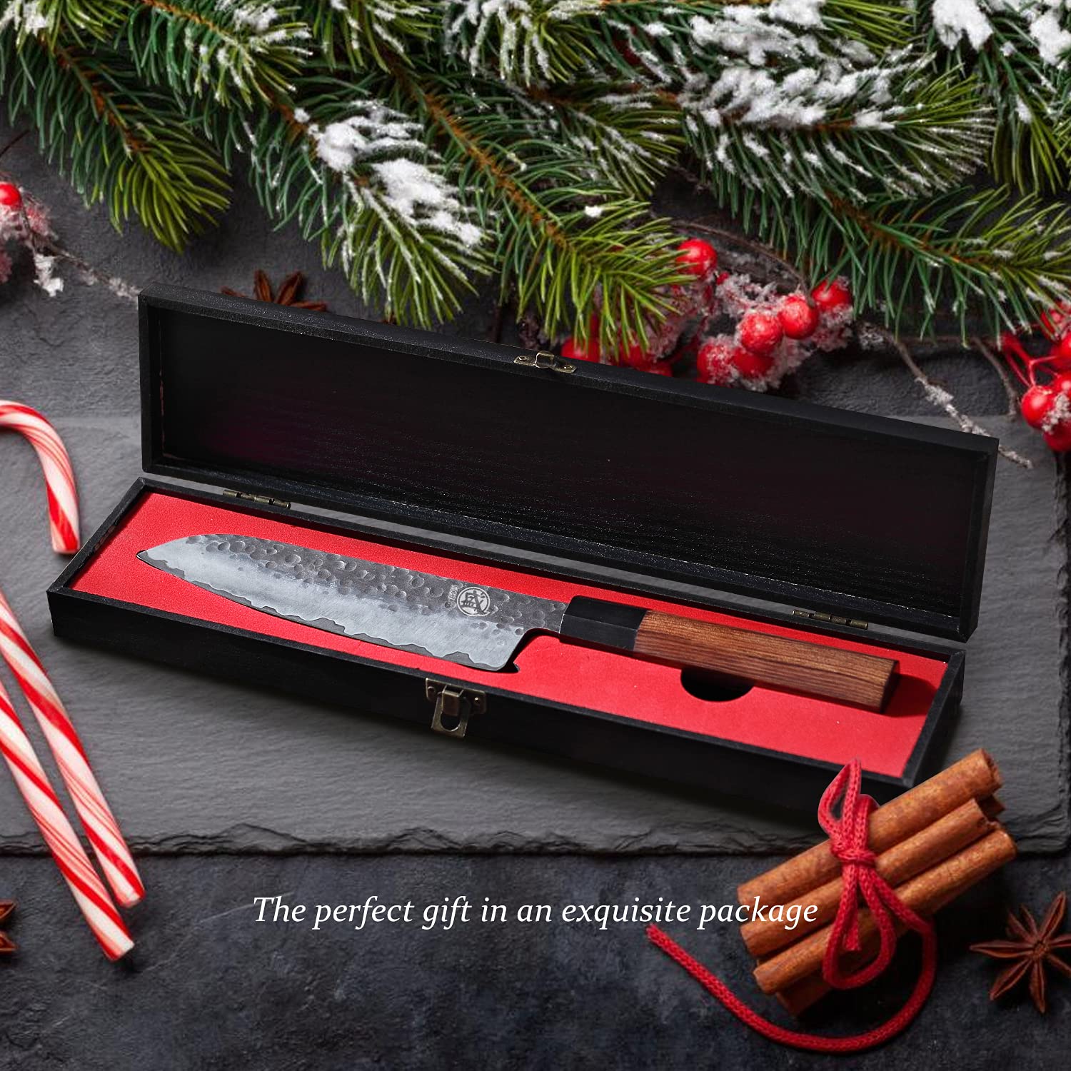 MITSUMOTO SAKARI Santoku beside ruler showing 7-inch scale for size clarity