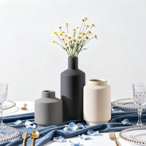 Mitt&Ditt vases placed on a bathroom shelf demonstrating moisture-safe use