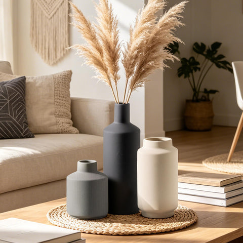 Mitt&Ditt vases styled on a mantel with greenery illustrating layered decor impact