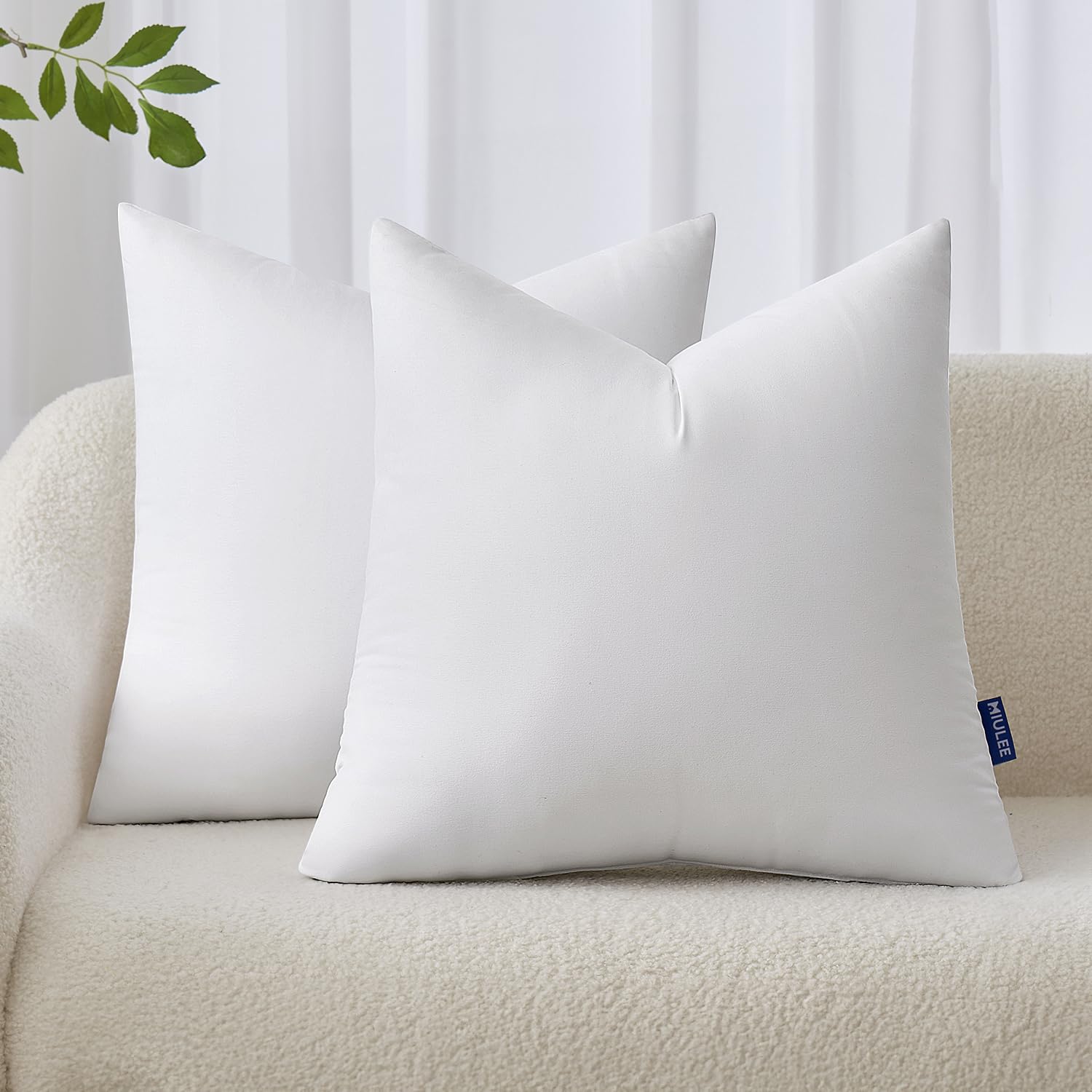 MIULEE front view of two 24x24 pillow inserts showing neat packaging and full shape benefit