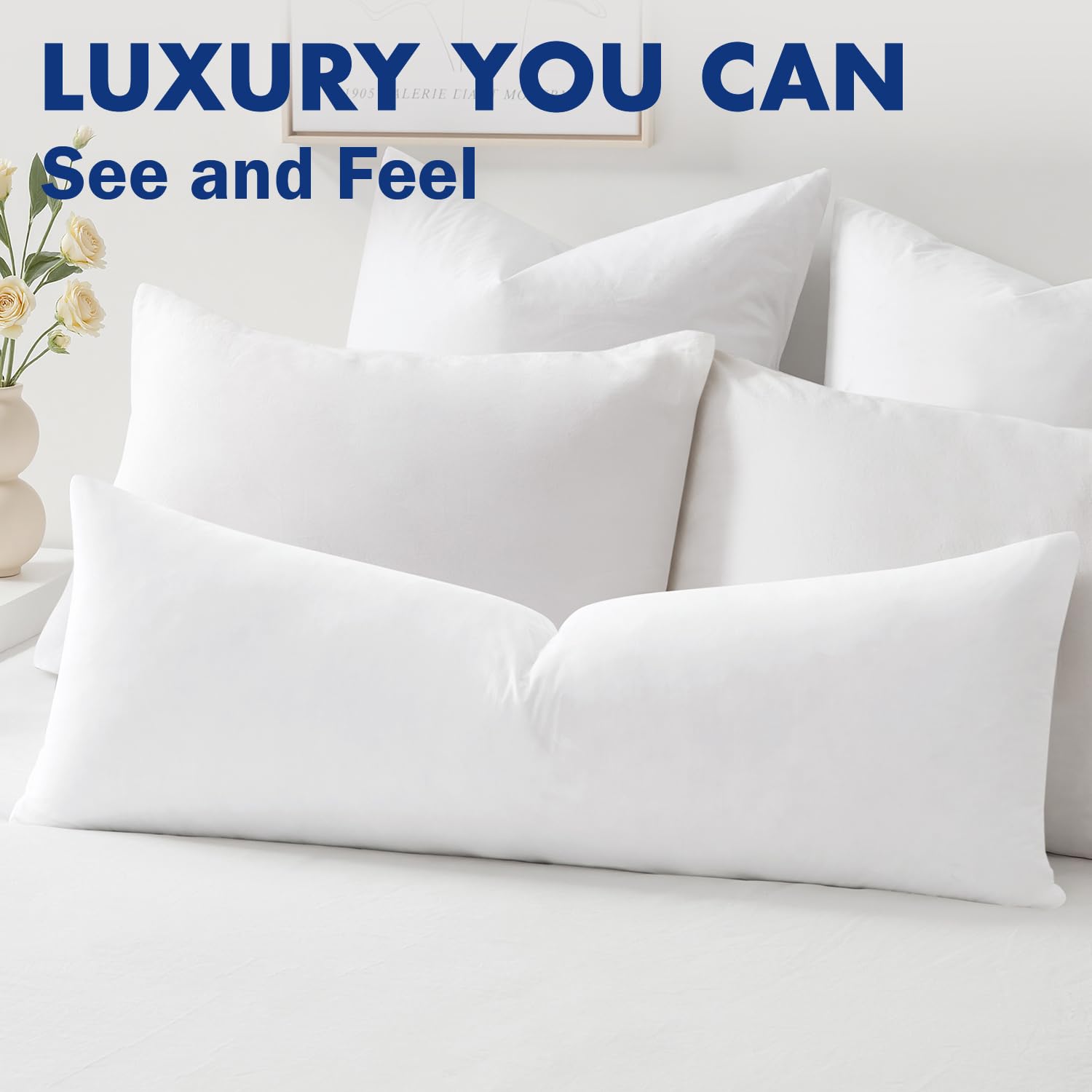 MIULEE long pillow styled on bed to show decorative and functional use
