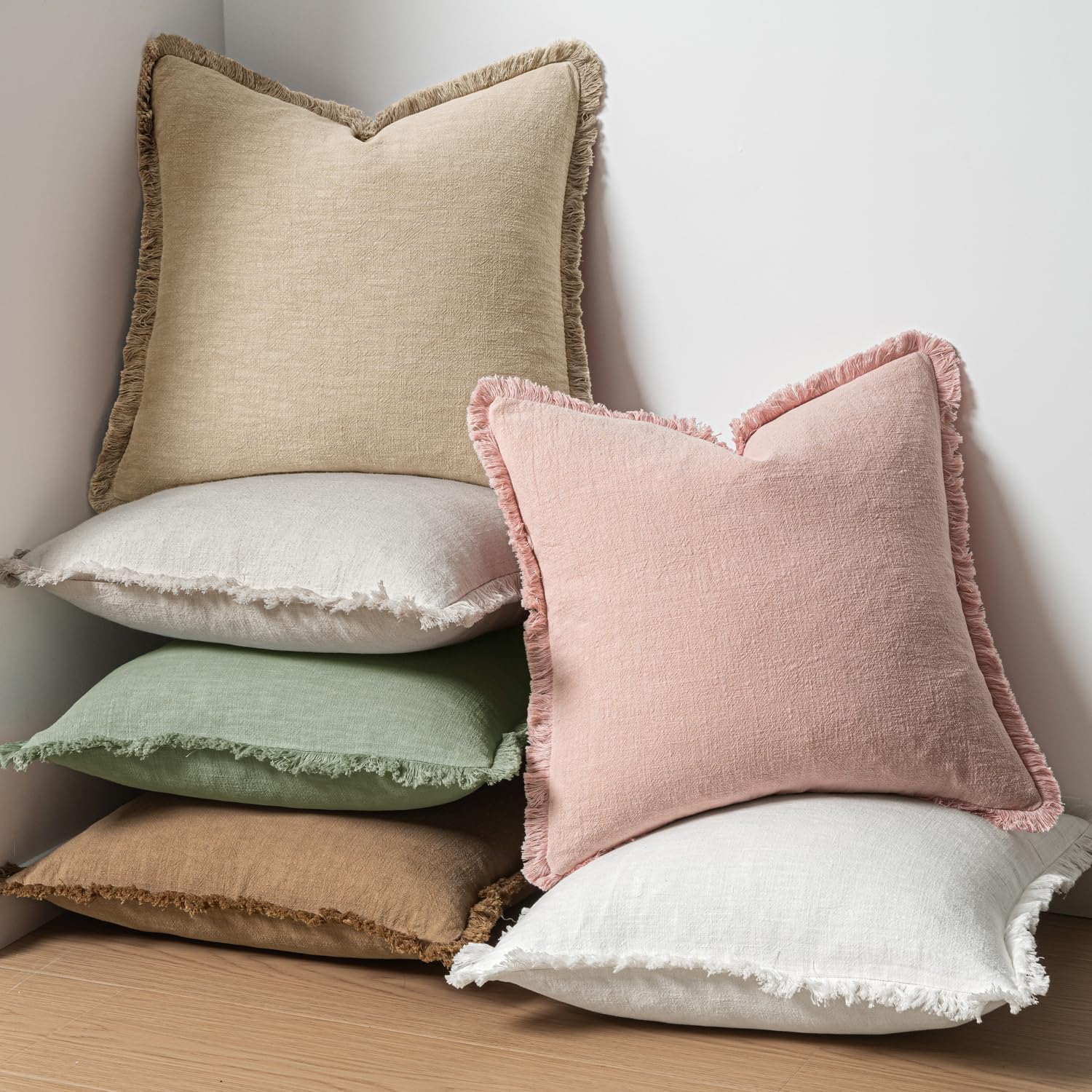 MIULEE pillows on bed showing sage accent and layered comfort