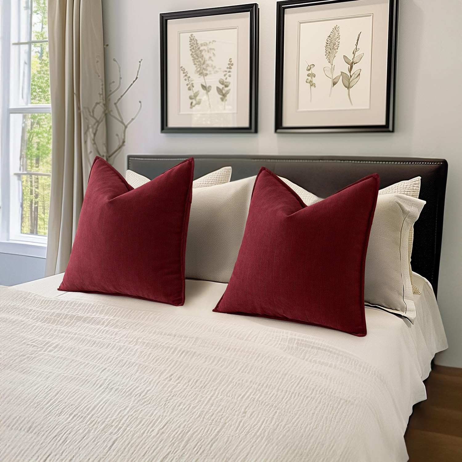 MIULEE pair of pillow covers staged on bed for layered bedroom styling benefits