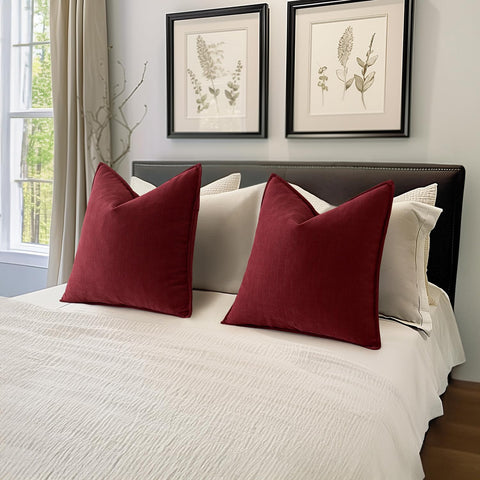 MIULEE pair of pillow covers staged on bed for layered bedroom styling benefits